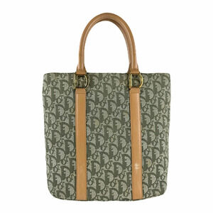 Christian Dior handbag Trotter canvas leather green beige